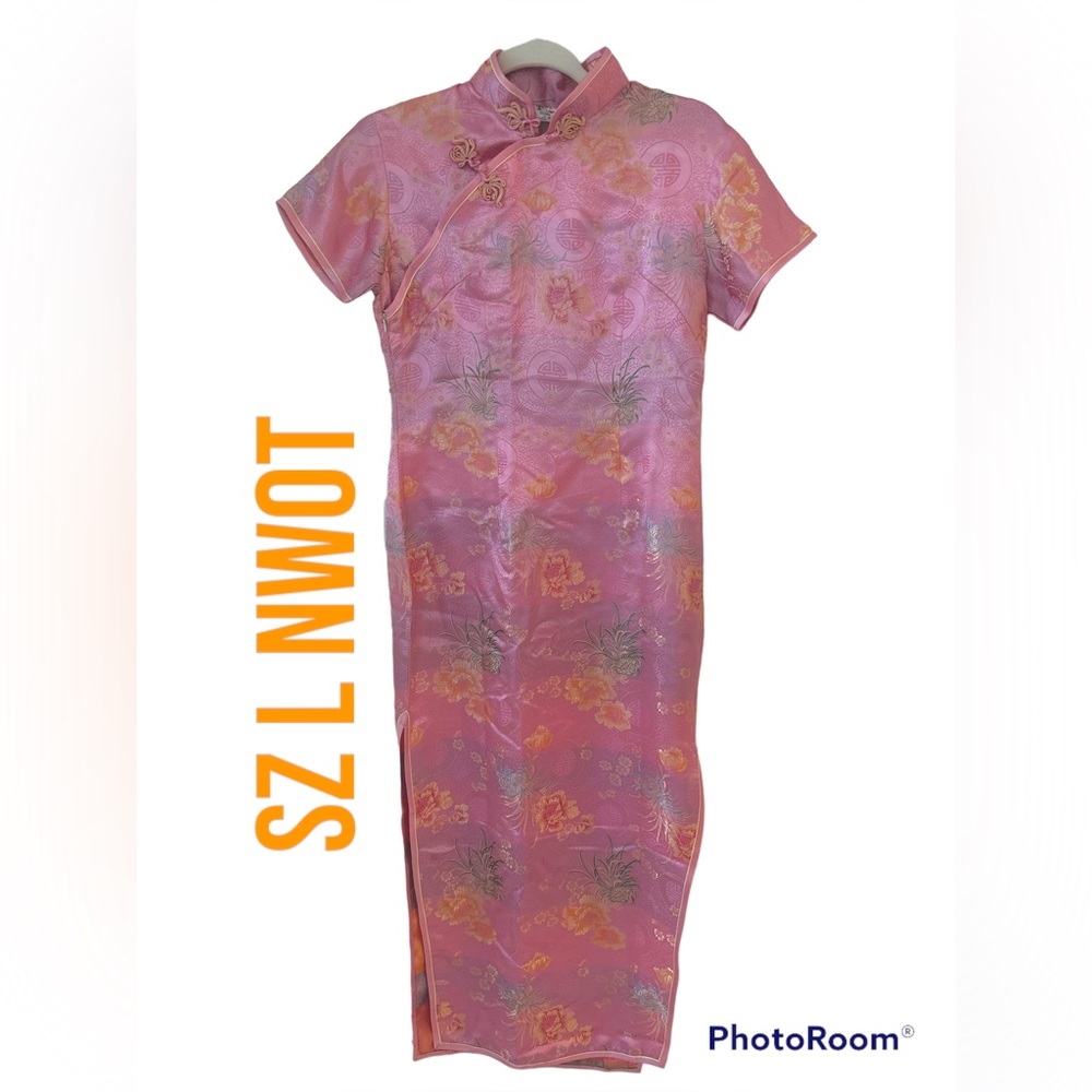 Pink Floral Silk Qipao Cheongsam Dress